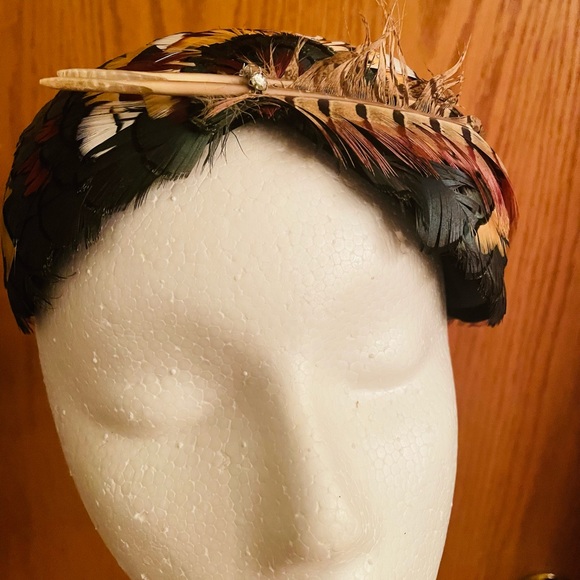 URBI ET ORBI Vintage flapper style pheasant feathered hat headband headdress - Picture 5 of 5